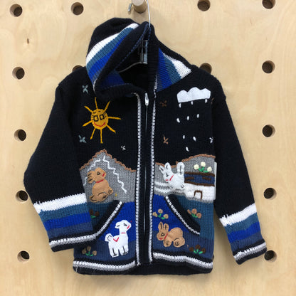 Black/Blue Peruvian Zip Hoodie