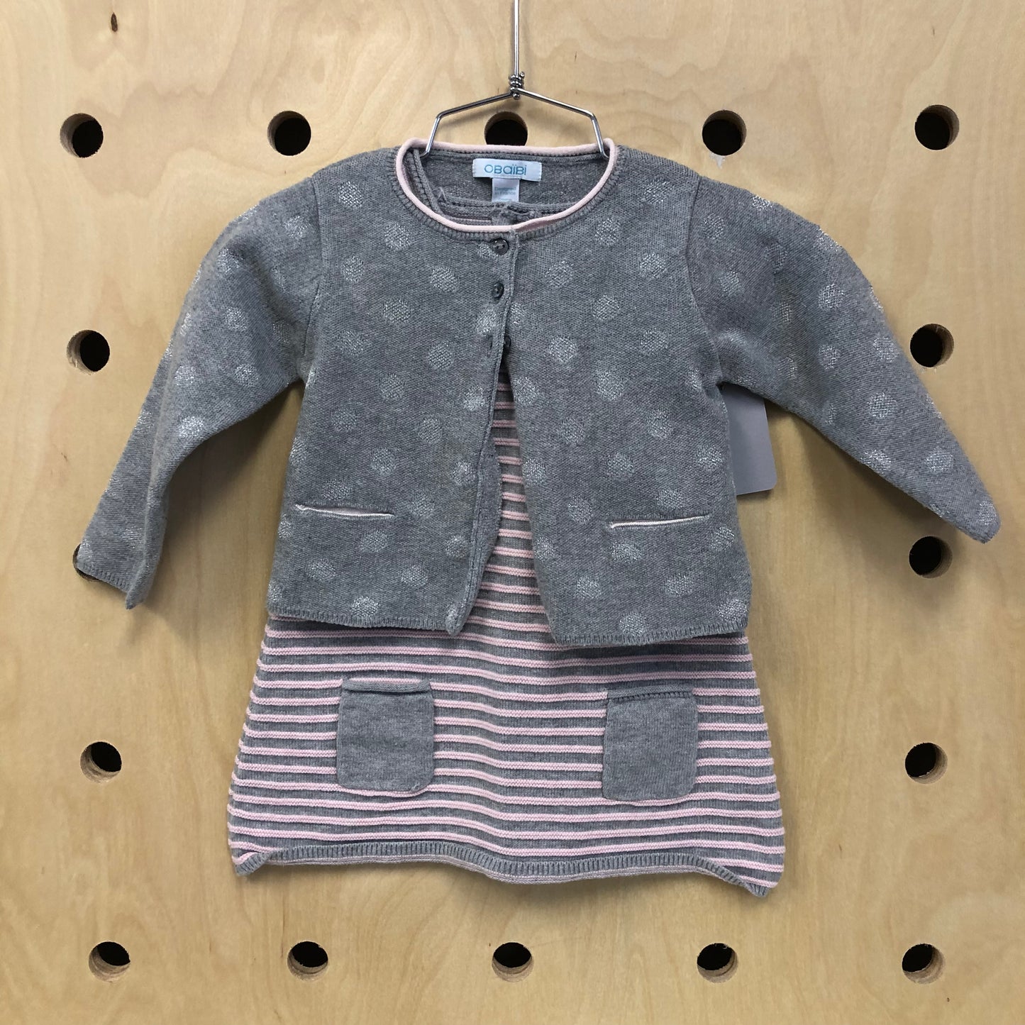 Grey & Pink Knit Dress & Cardigan