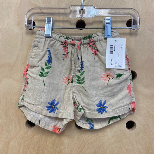 Beige Floral Shorts