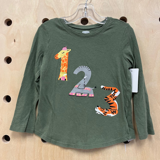 123 Animals Olive LS Tee