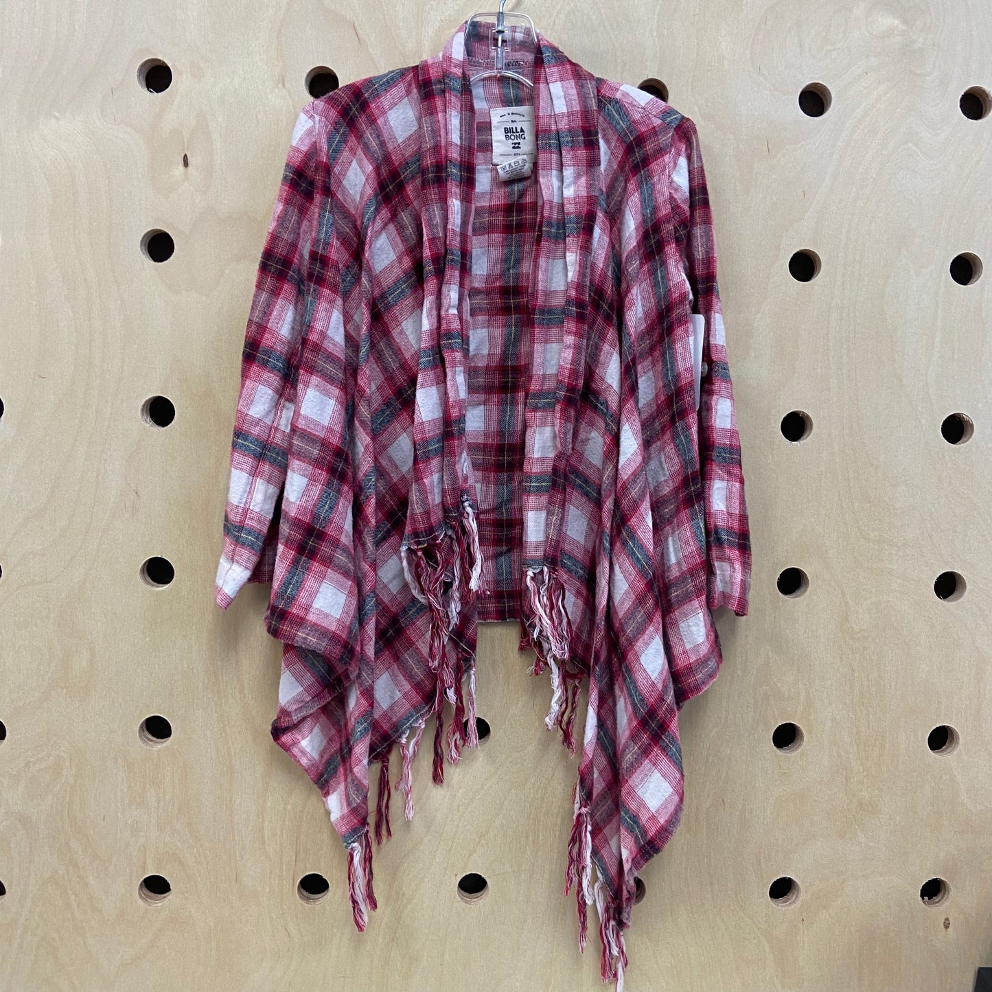Red Plaid Fringe Cardigan