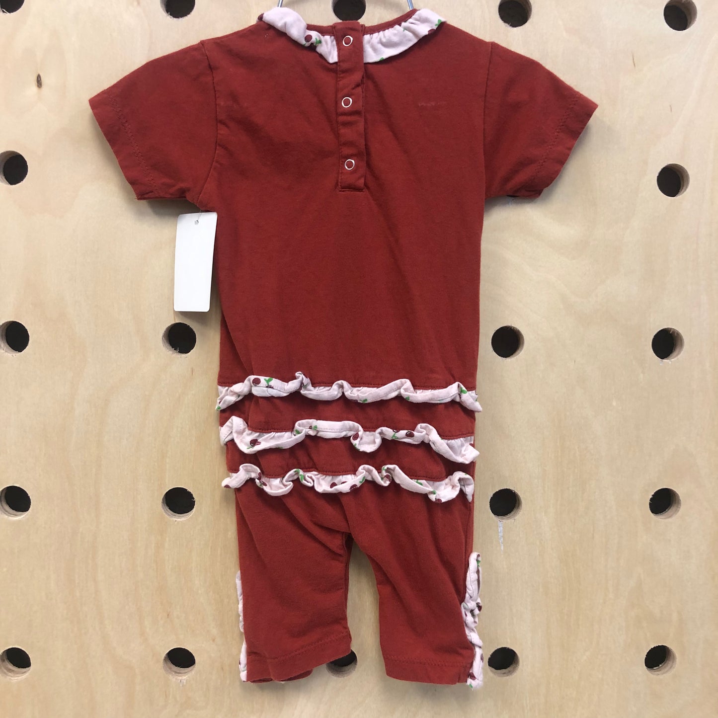 Rust Cherry Ruffle-Butt Romper