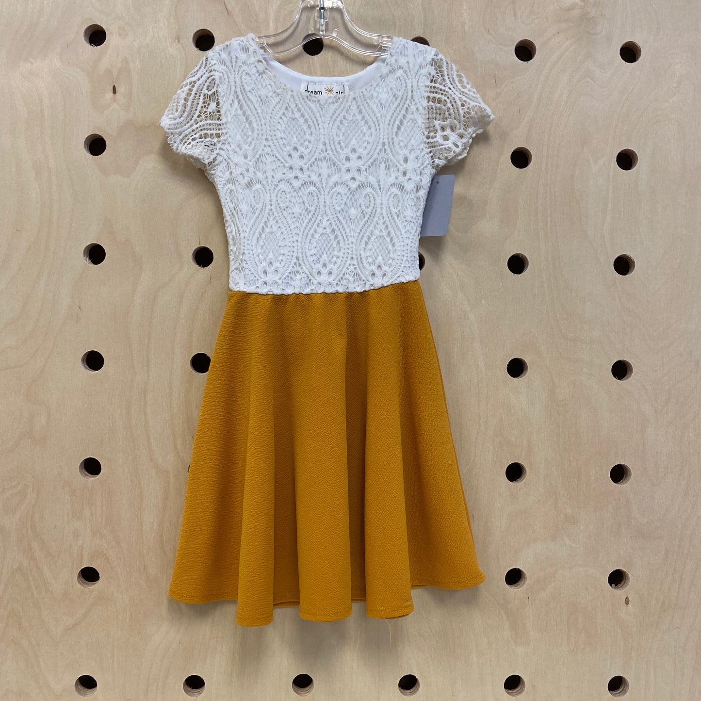 White Lace + Mustard Dress