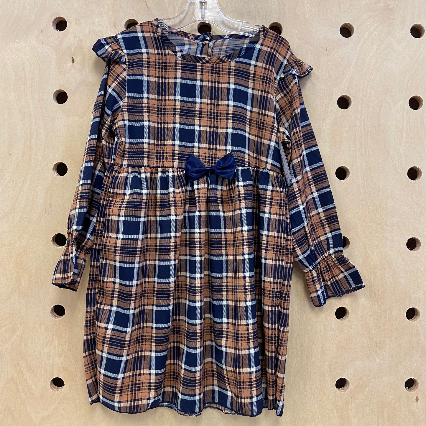 Tan + Navy Plaid Dress