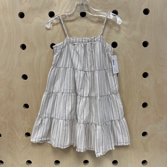 Cream + Grey Pinstriped Dress