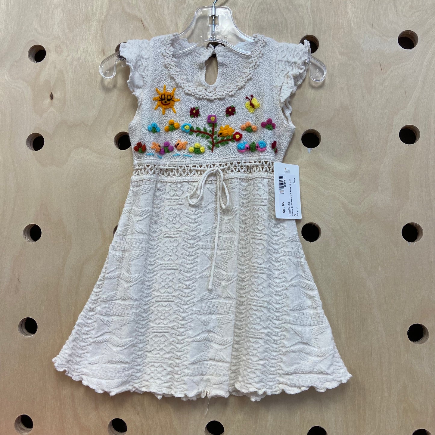 Cream Embroidered Knit Dress