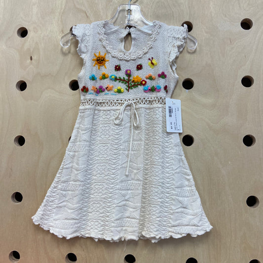 Cream Embroidered Knit Dress