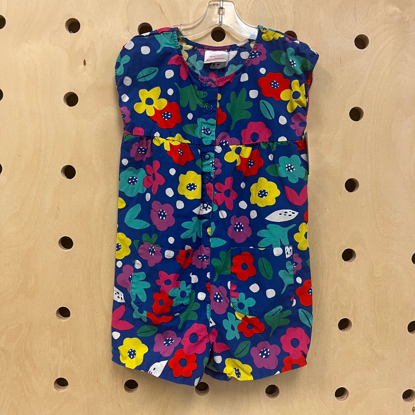 Blue Retro Floral Button Romper
