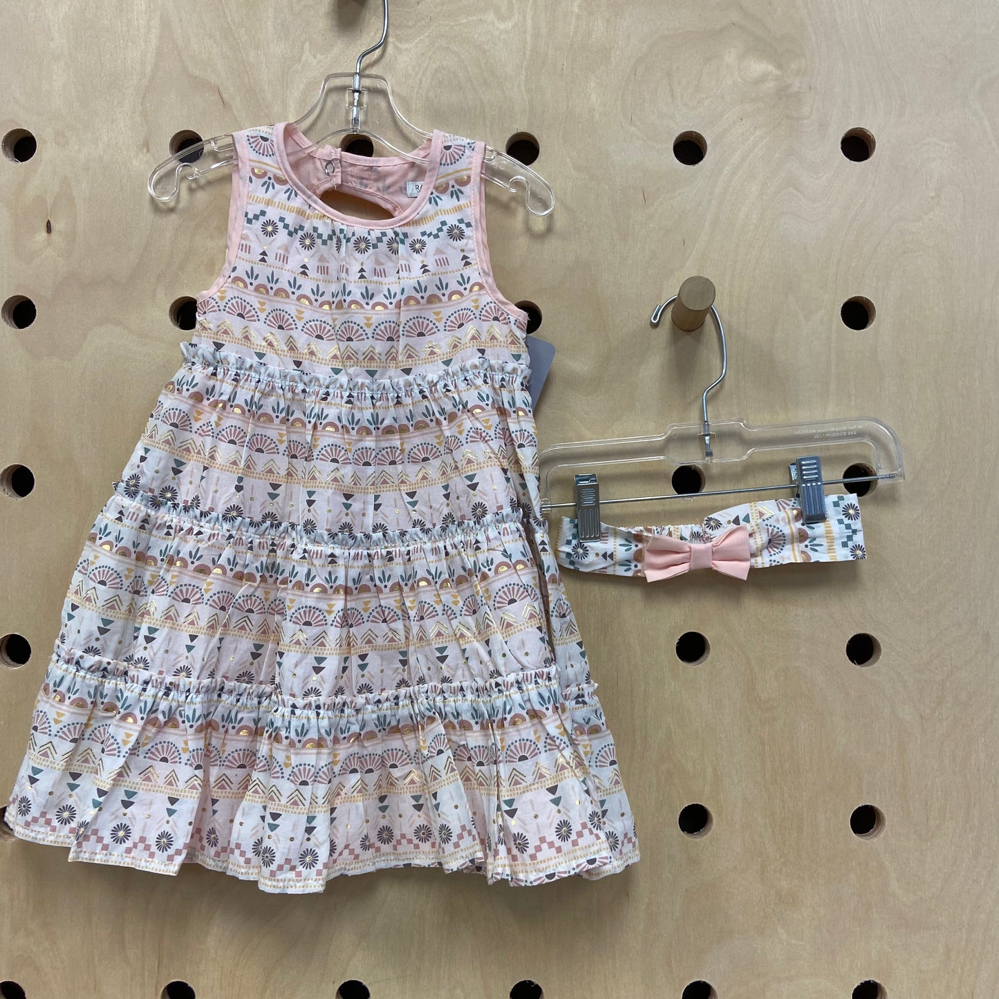 White Pink + Gold Dress w/ Hea