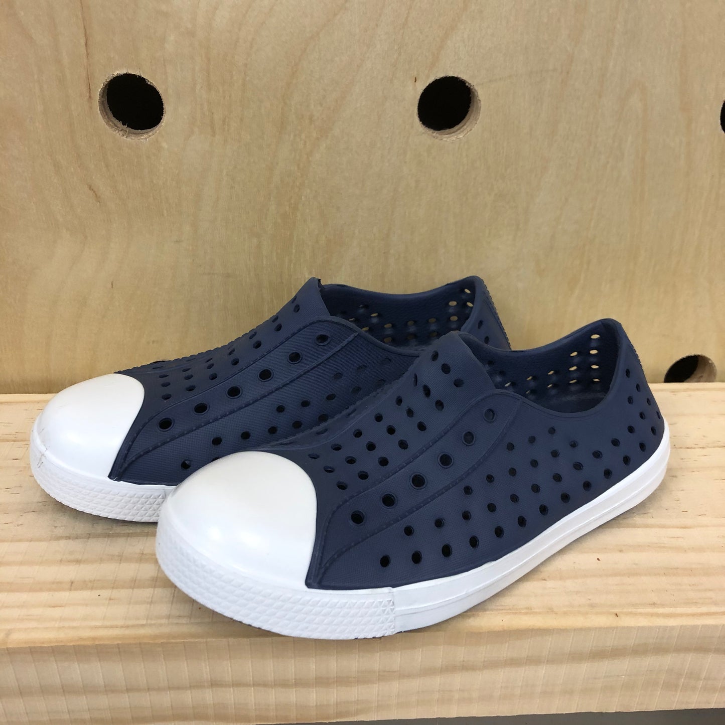 Blue & White Rubber Slip Ons