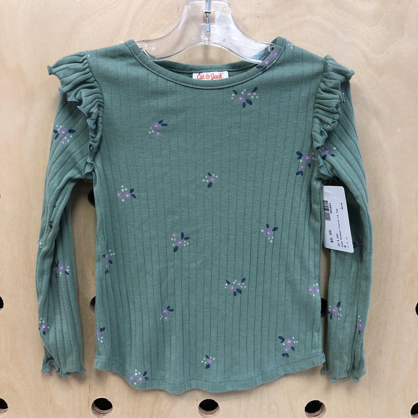 Sage Ribbed Floral LS Top