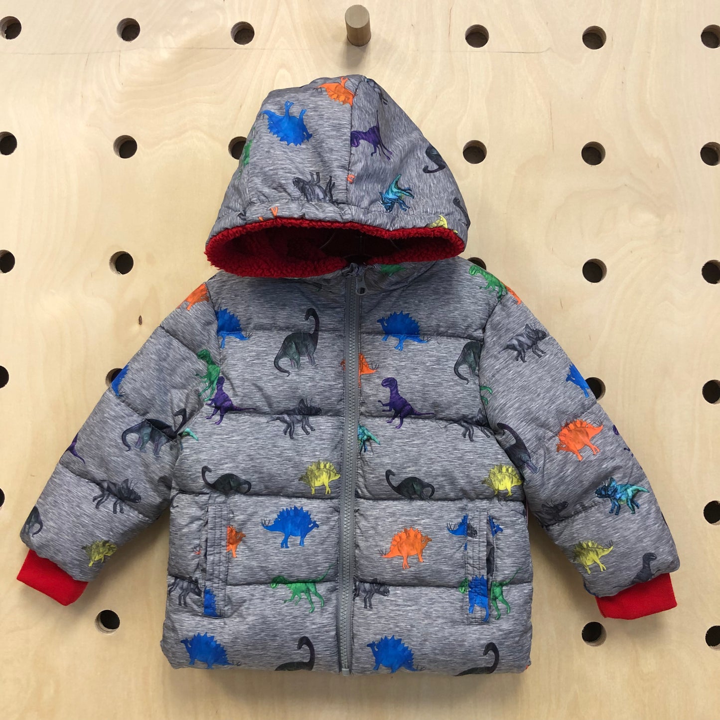 Grey Dinosaur Puffer Jacket