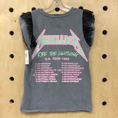 Grey Tulle Metallica Tunic Top