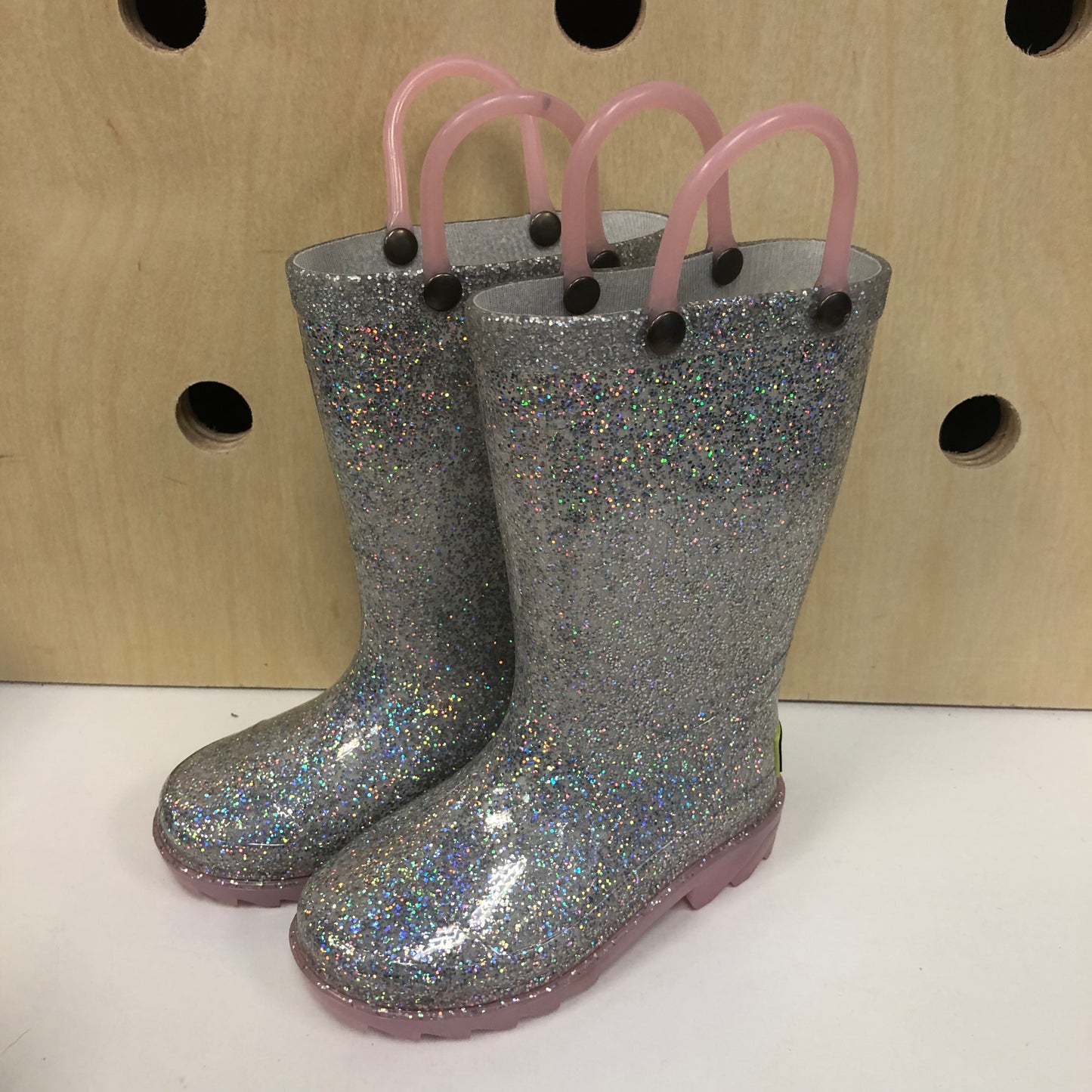 Silver Glitter Light Up Rain Boots