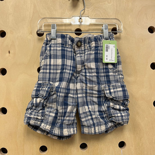 Blue Plaid Cargo Shorts