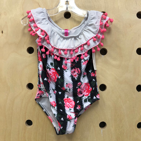 Pink Pom + Roses 1pc Swim