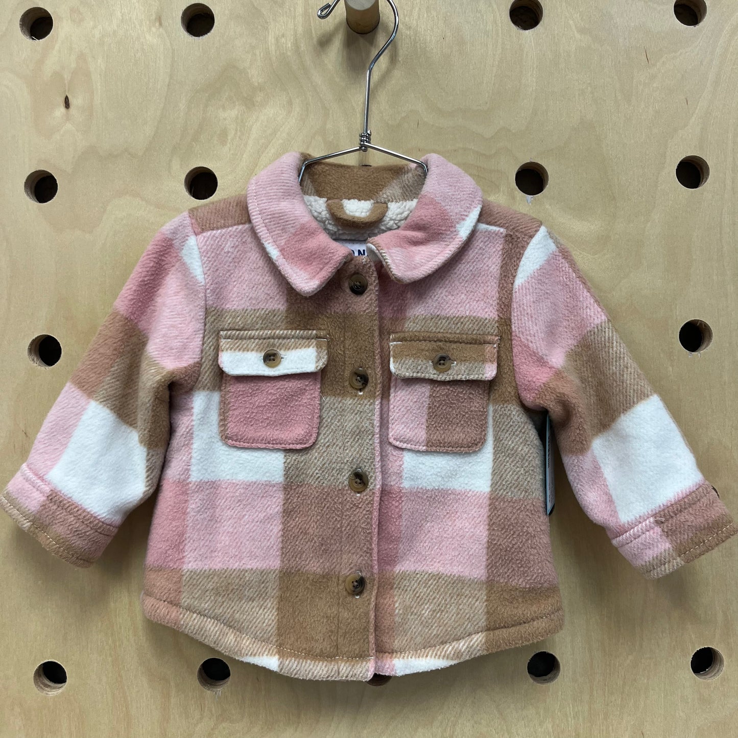 Pnk+Brn Plaid Lined Flannel Jacket