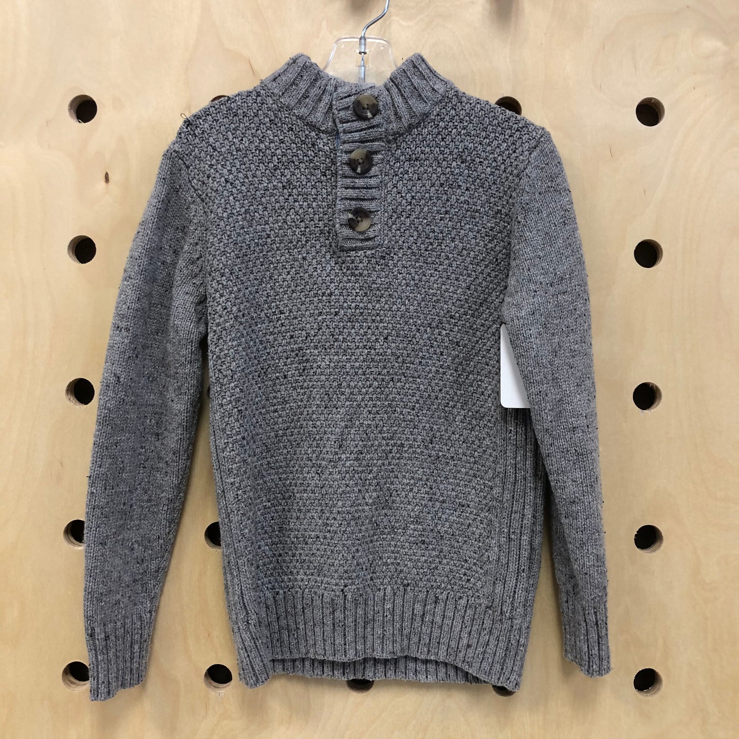 Grey Knit Qtr Button Pull Over