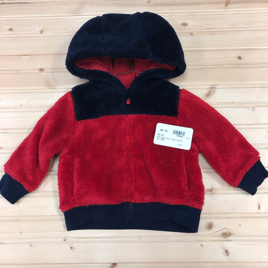 Red & Navy Blue Fuzzy Zip Up