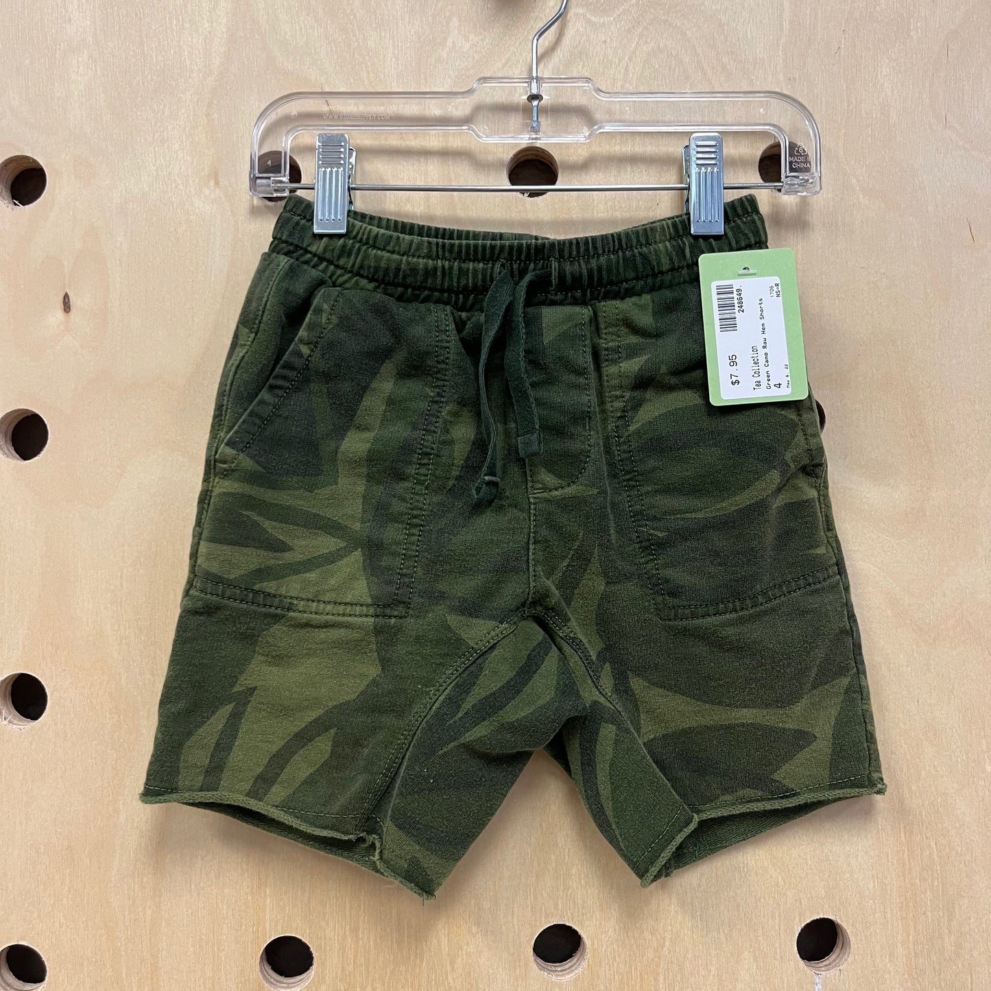Green Camo Raw Hem Shorts