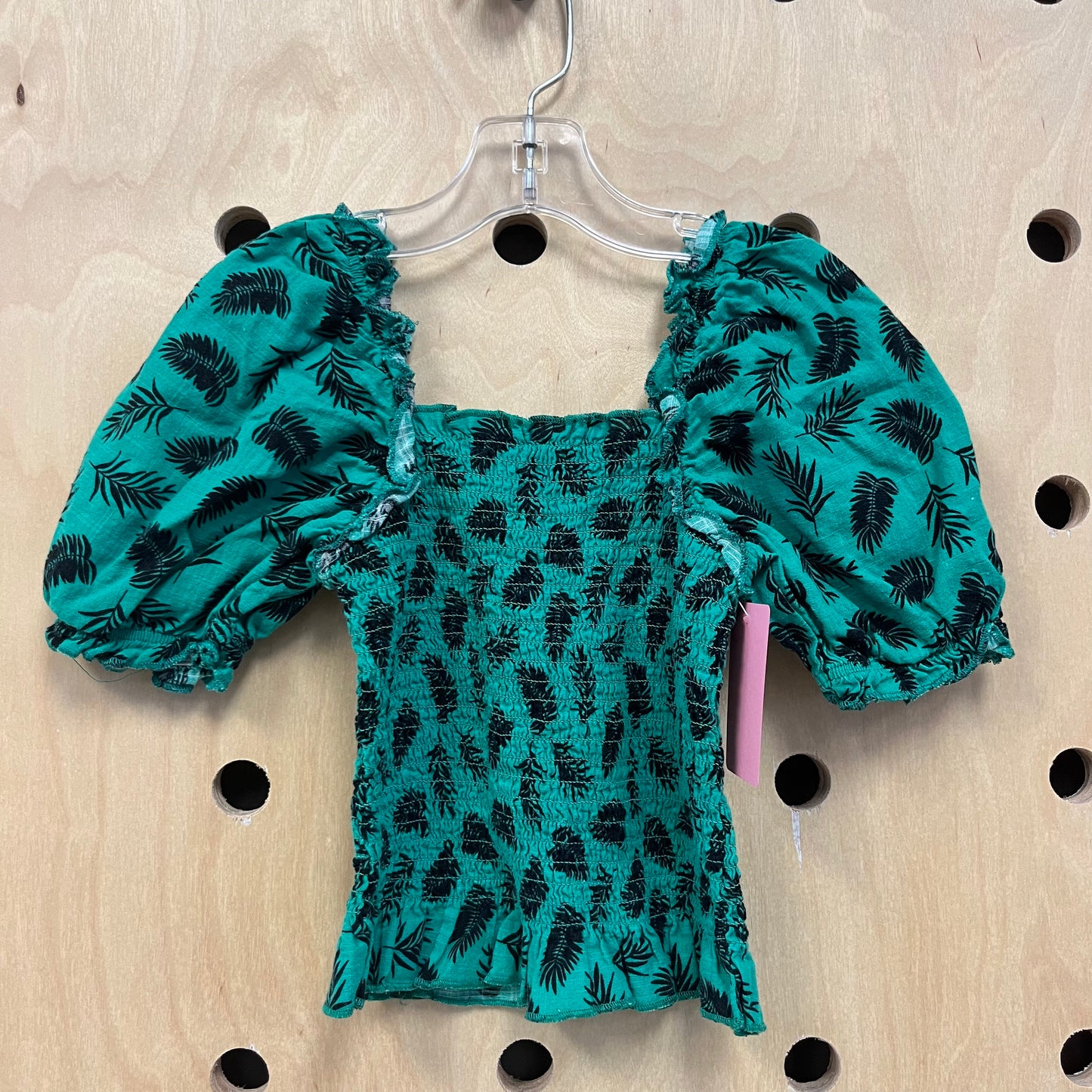 Green Smocked Leaf Top