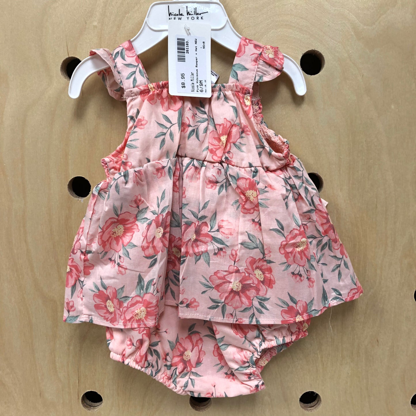 Pink Hibiscus Romper + Hat NEW