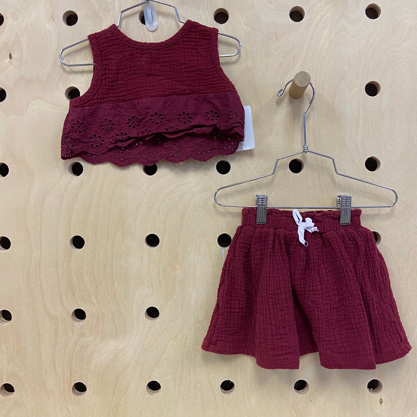 Burgundy Muslin-like Skirt Set