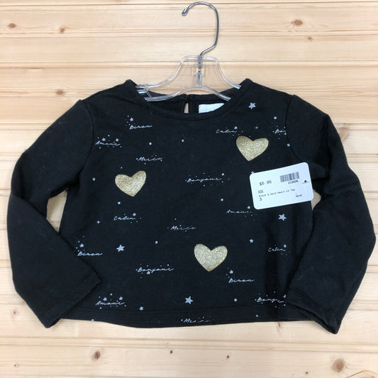 Black & Gold Heart LS Top