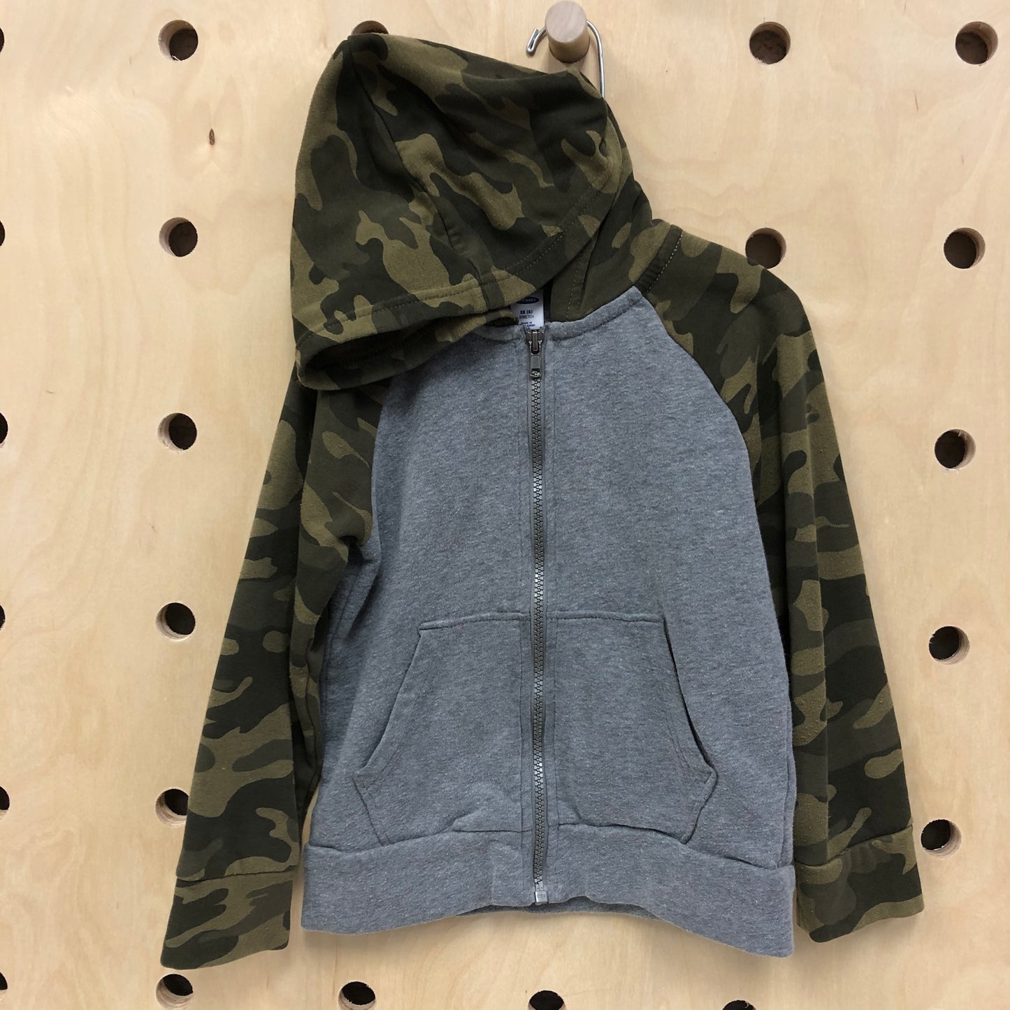 Grey + Camo Raglan Zip Up Hood
