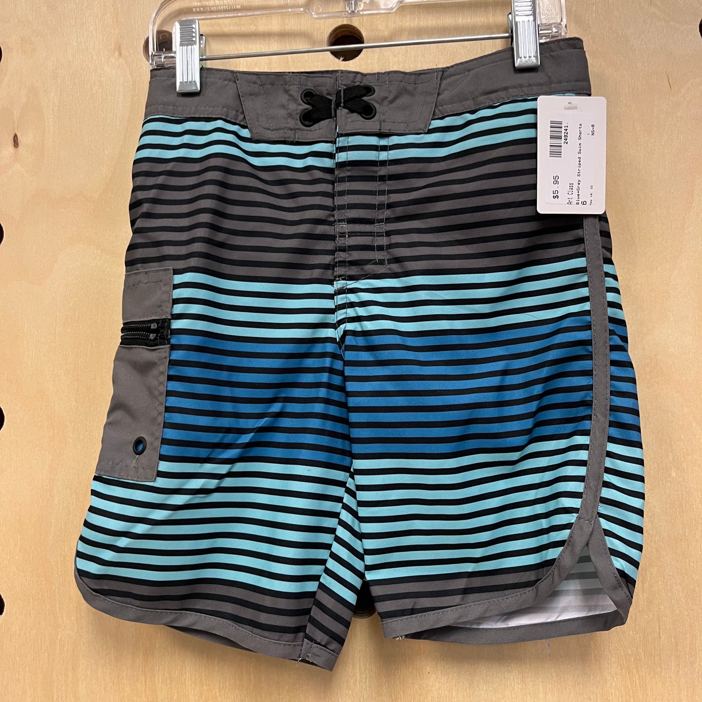 Blue+Grey Striped Swim Shorts