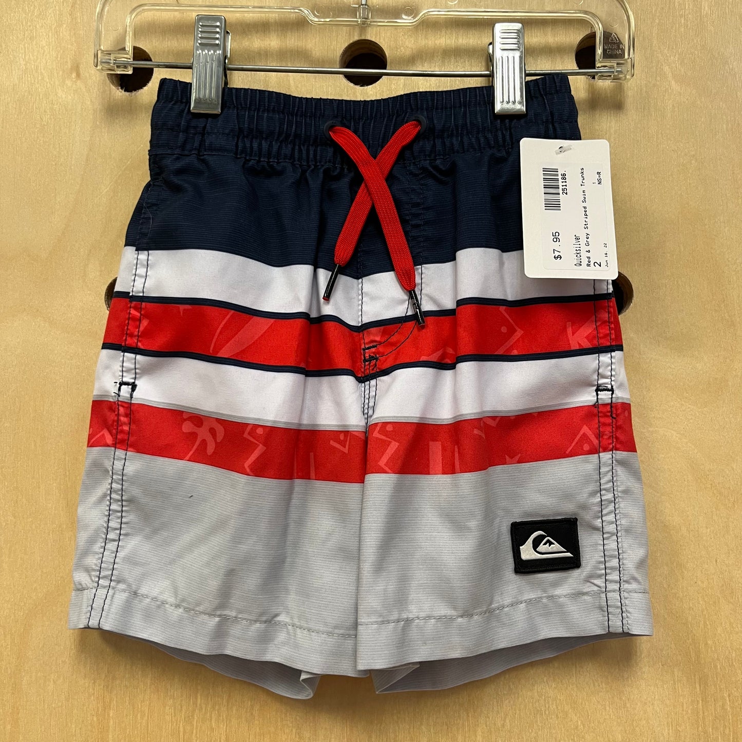 Red & Grey Striped Swim Trunks