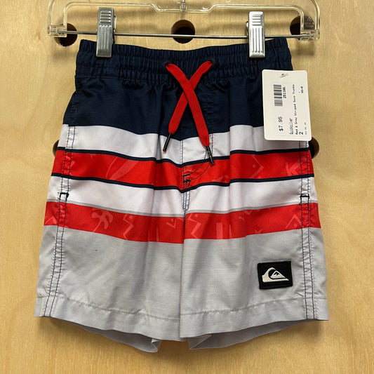 Red & Grey Striped Swim Trunks