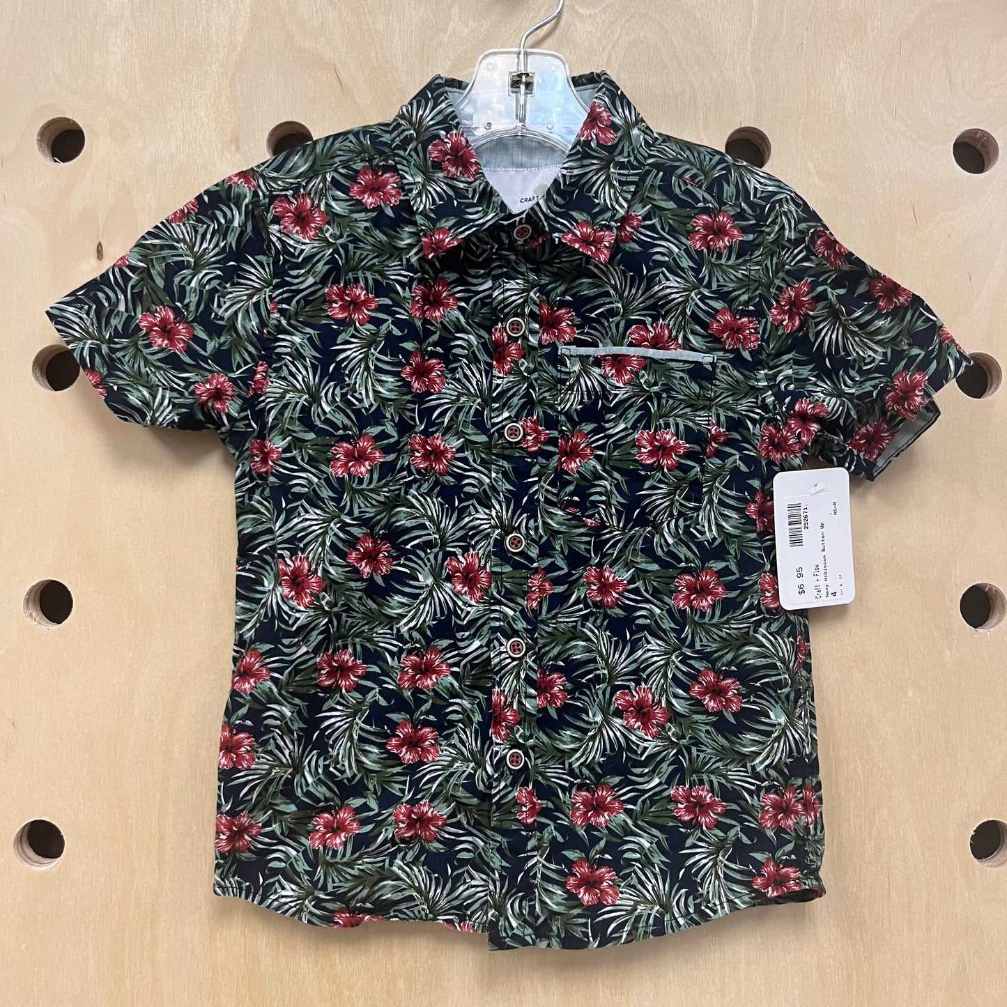 Navy Hibiscus Button Up