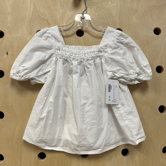 White Smocked Puff Sleeve Top