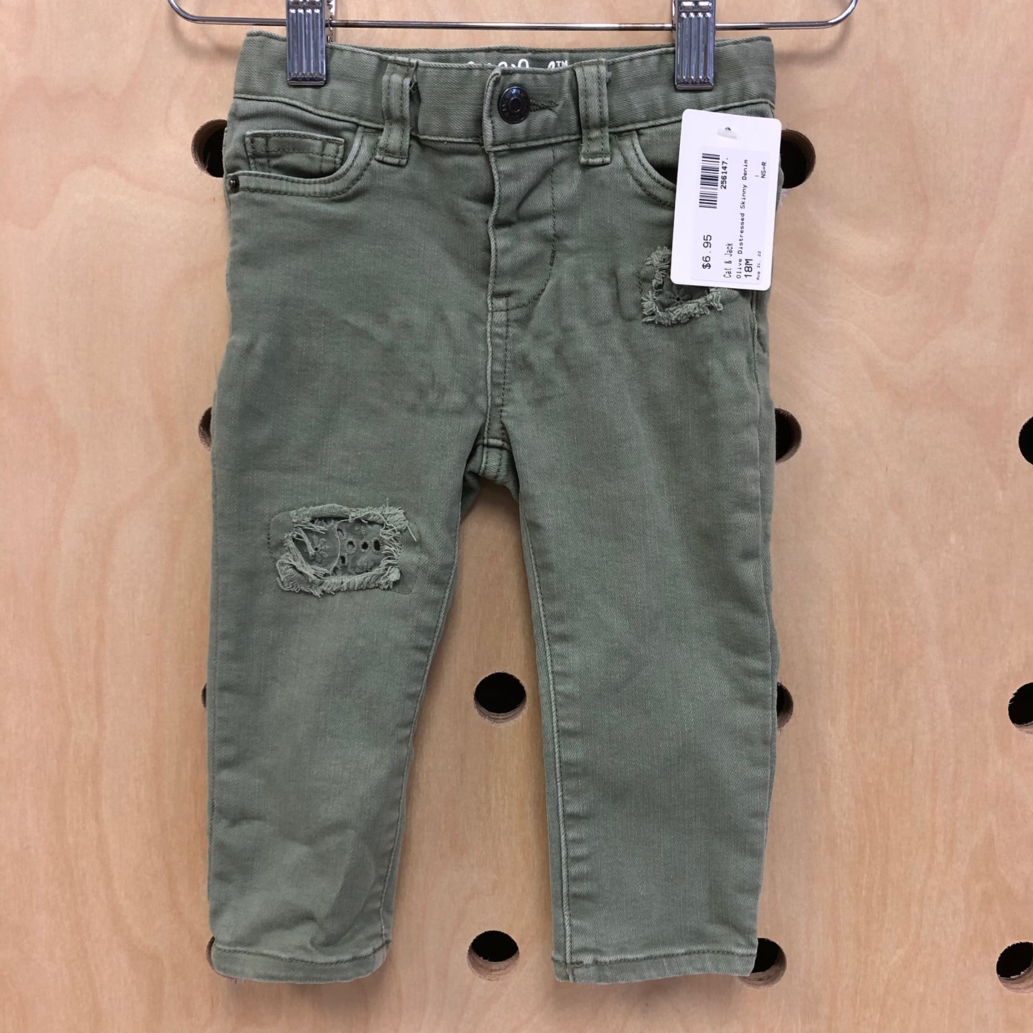 Olive Distressed Skinny Denim