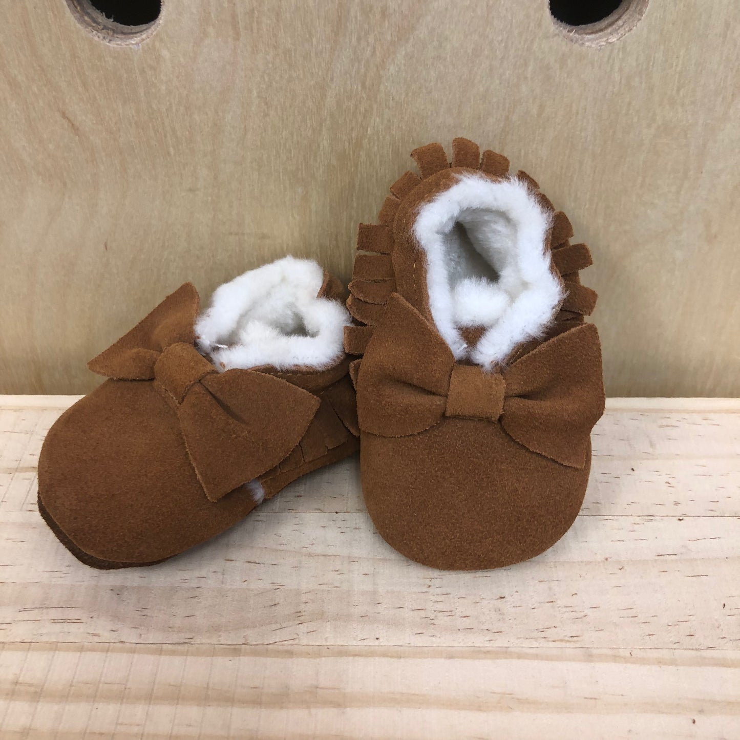 Lined Fringe Bow Moccasins