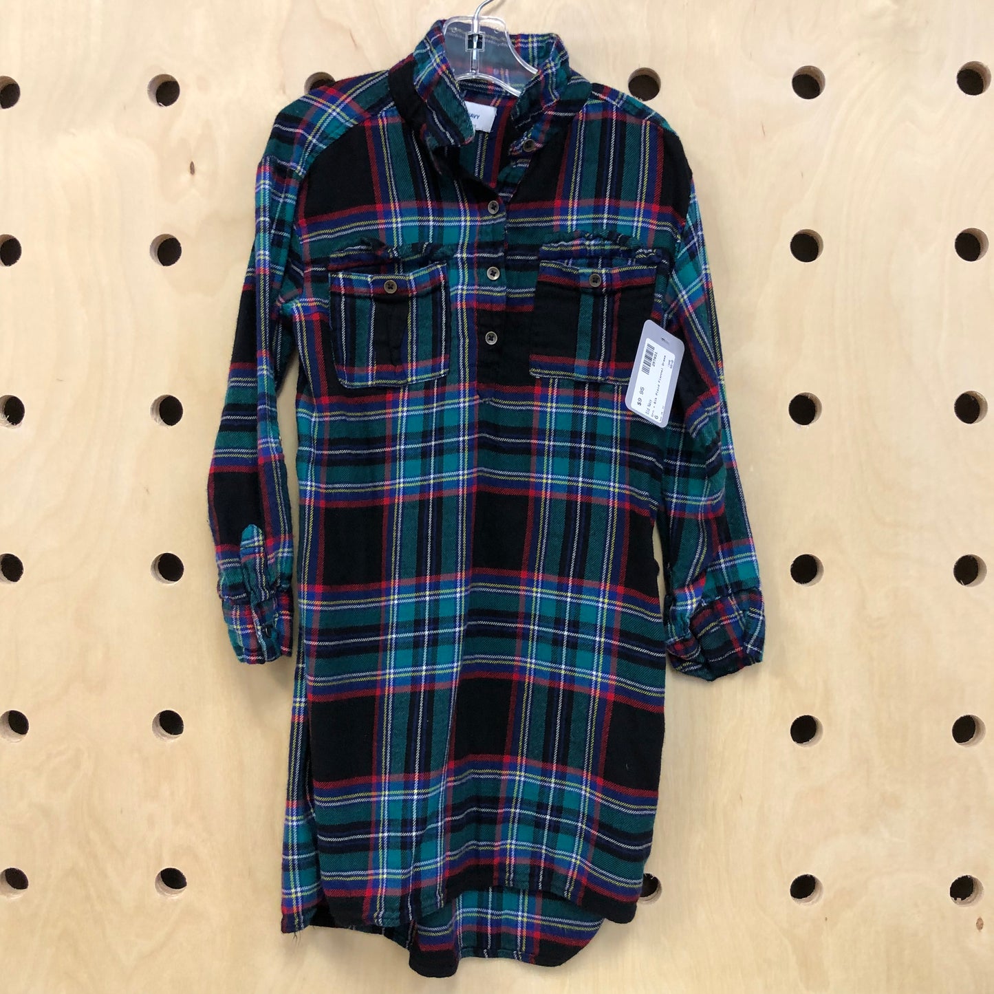 Grn + Blk Plaid Flannel Dress