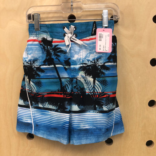 Blue Palm Scene Swim Trunks