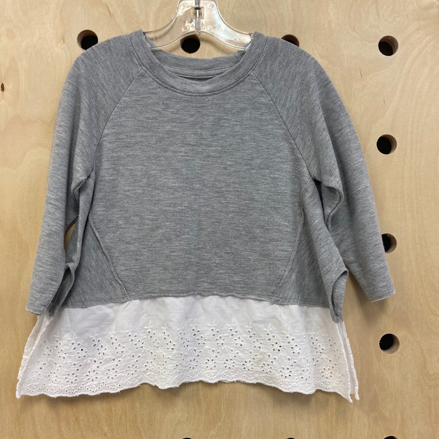Grey + White Eyelet Trim Top