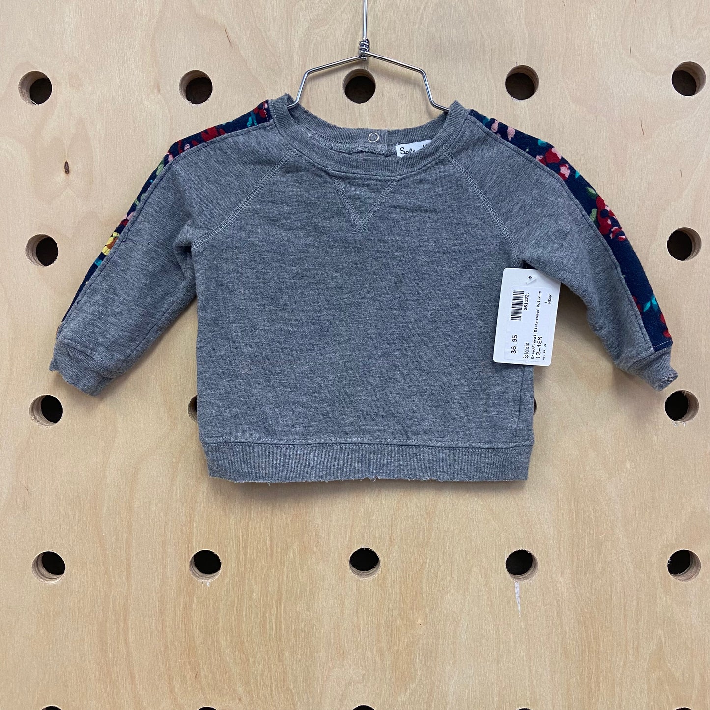 Grey/Floral Distressed Pullove