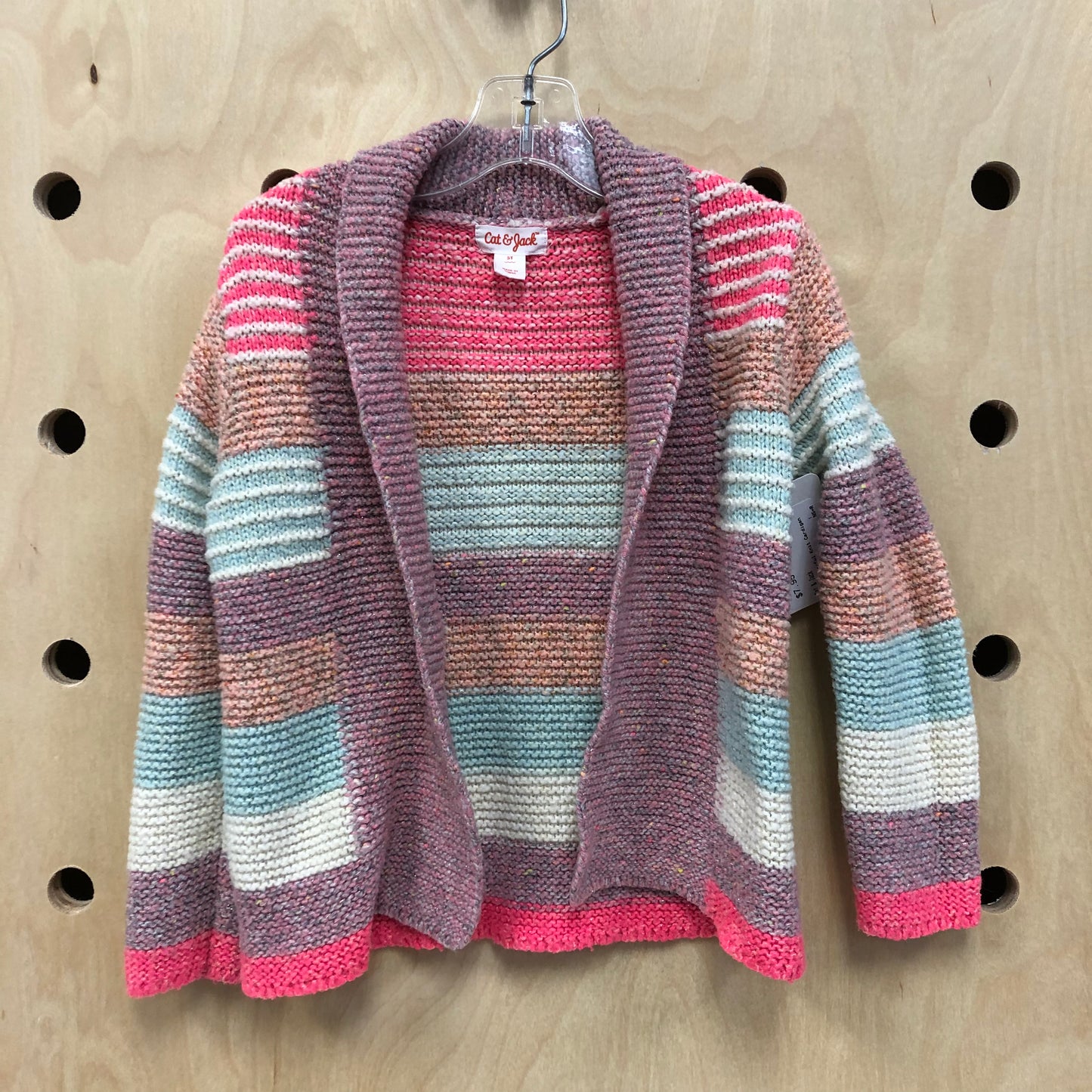 Pink Colorful Knit Cardigan