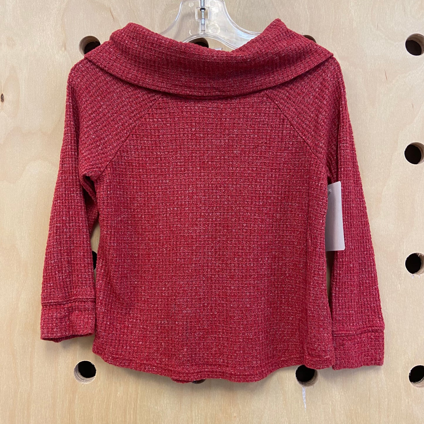Red Waffle Knit Cowl Neck Top