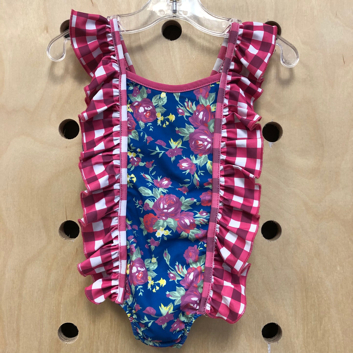 Pink Plaid + FLoral 1pc Swim