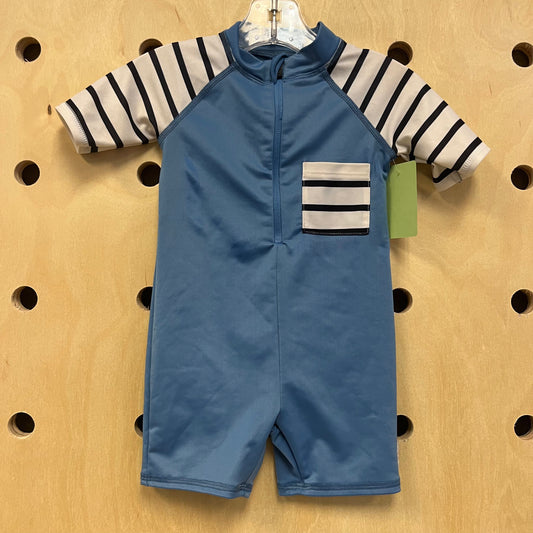 Blue & White Rashguard Swimsuit