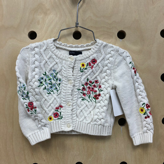 Cream Floral Knit Cardigan