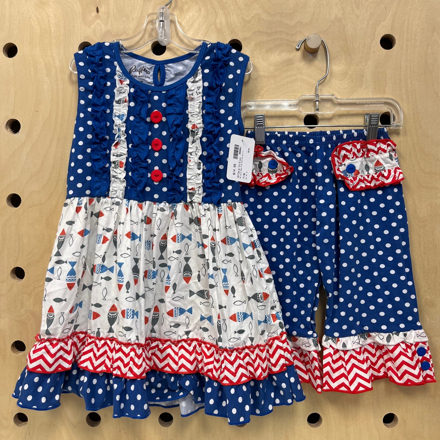 Blue& Red Fish Ruffle Outfit