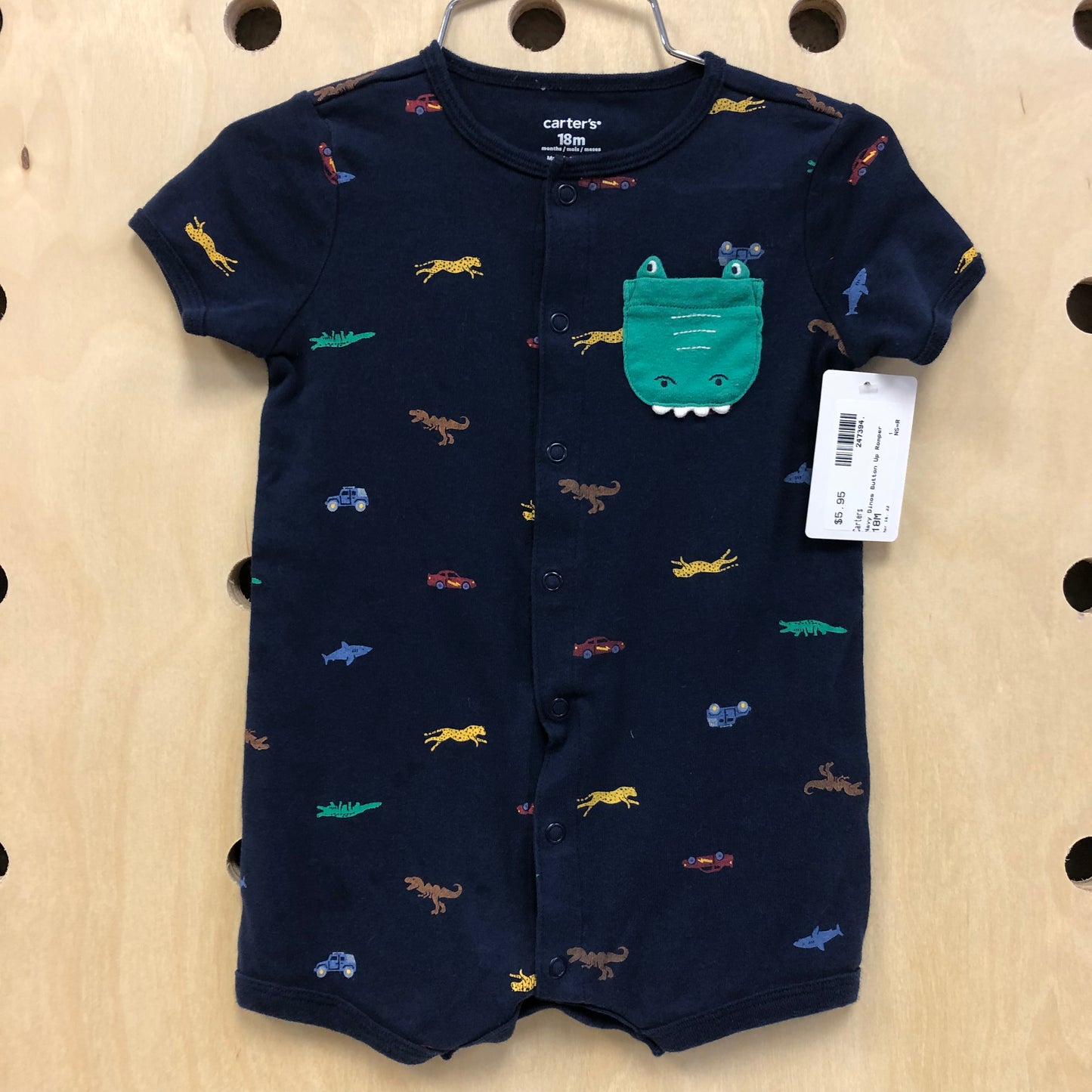 Navy Dinos Button Up Romper