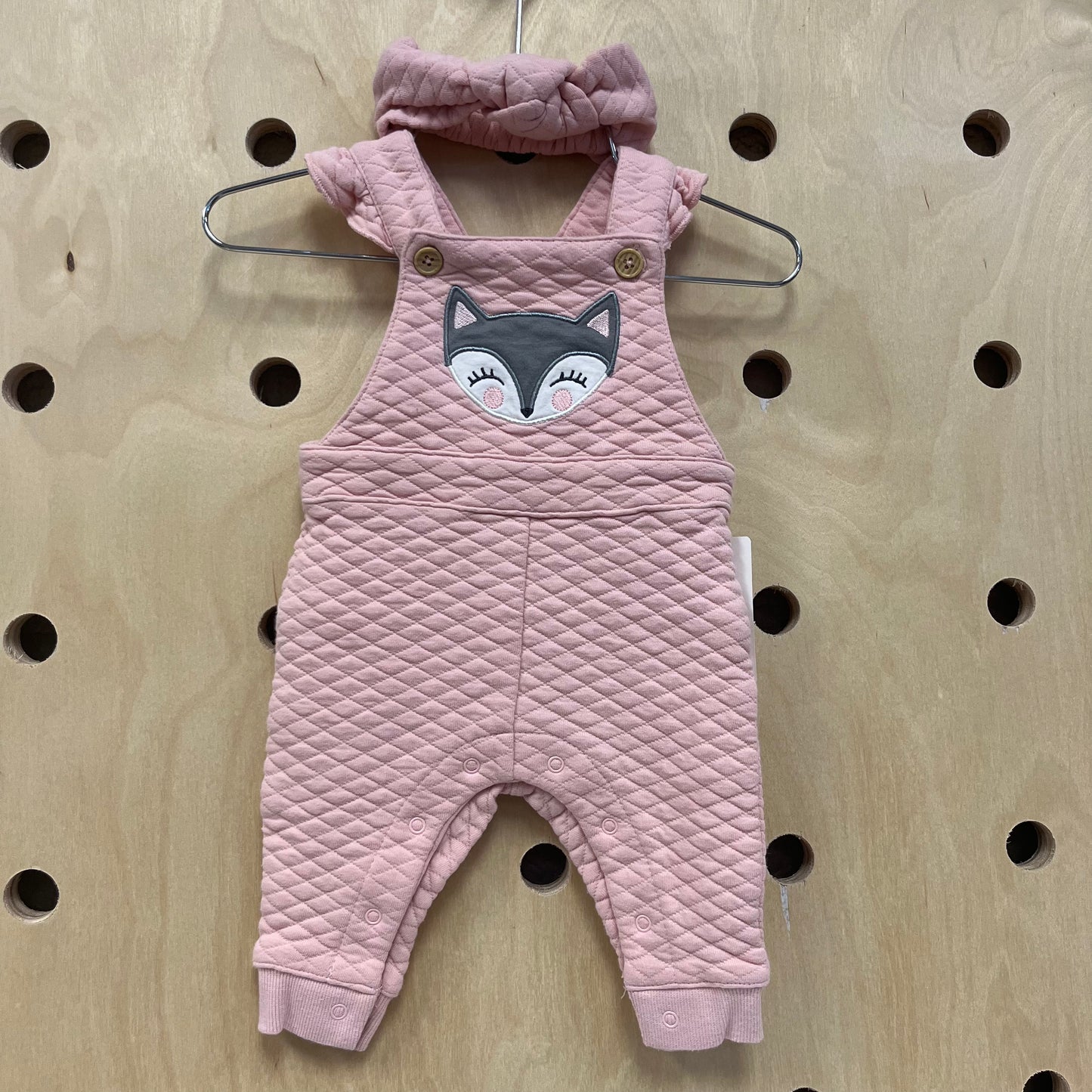 Pink Quilt Fox Romper + Headband