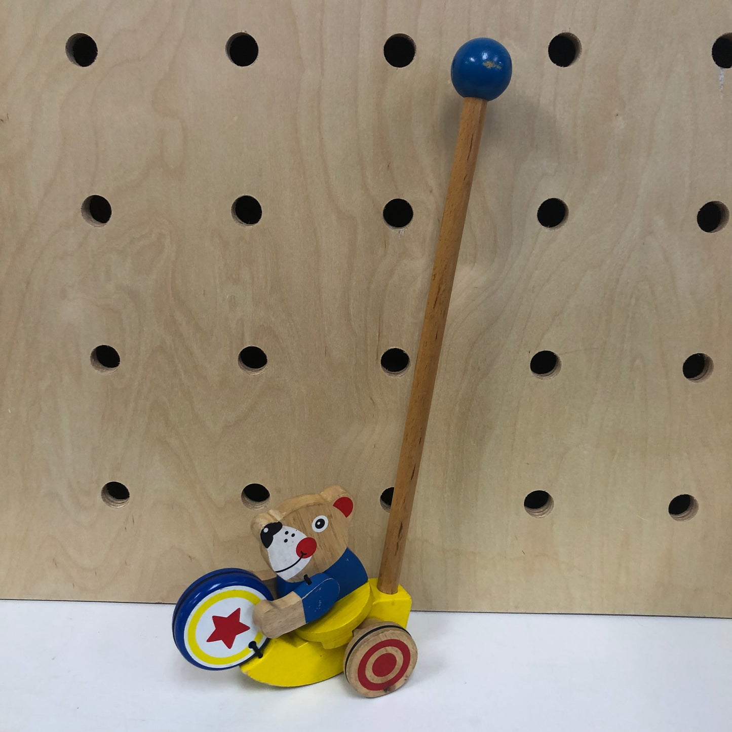 Wood Bear Drummer Push Toy