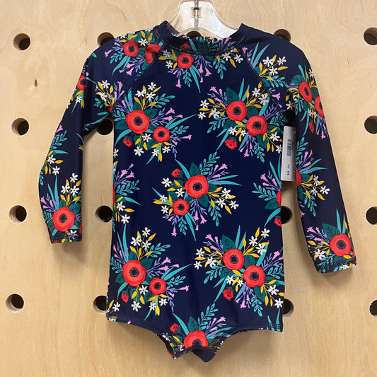 Navy Floral 1pc LS Swim